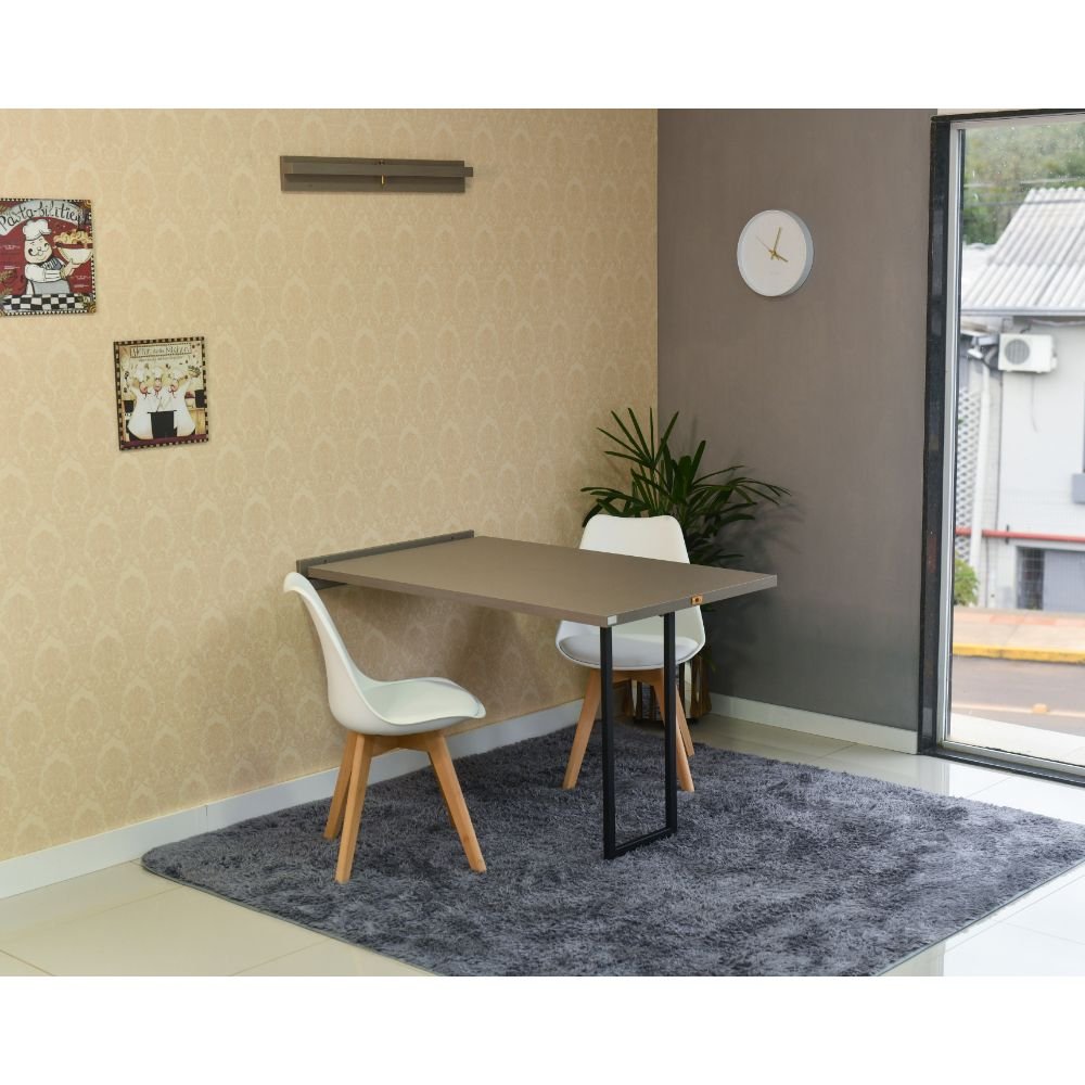 mesa dobravel retratil de parede volpi 120x75cm com 2 cadeiras eiffel leda branca 4