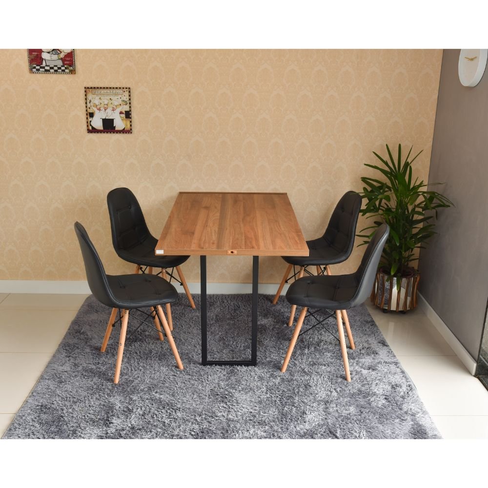 mesa dobravel retratil de parede noronha 120x75 com 4 cadeiras eiffel botone preta 3