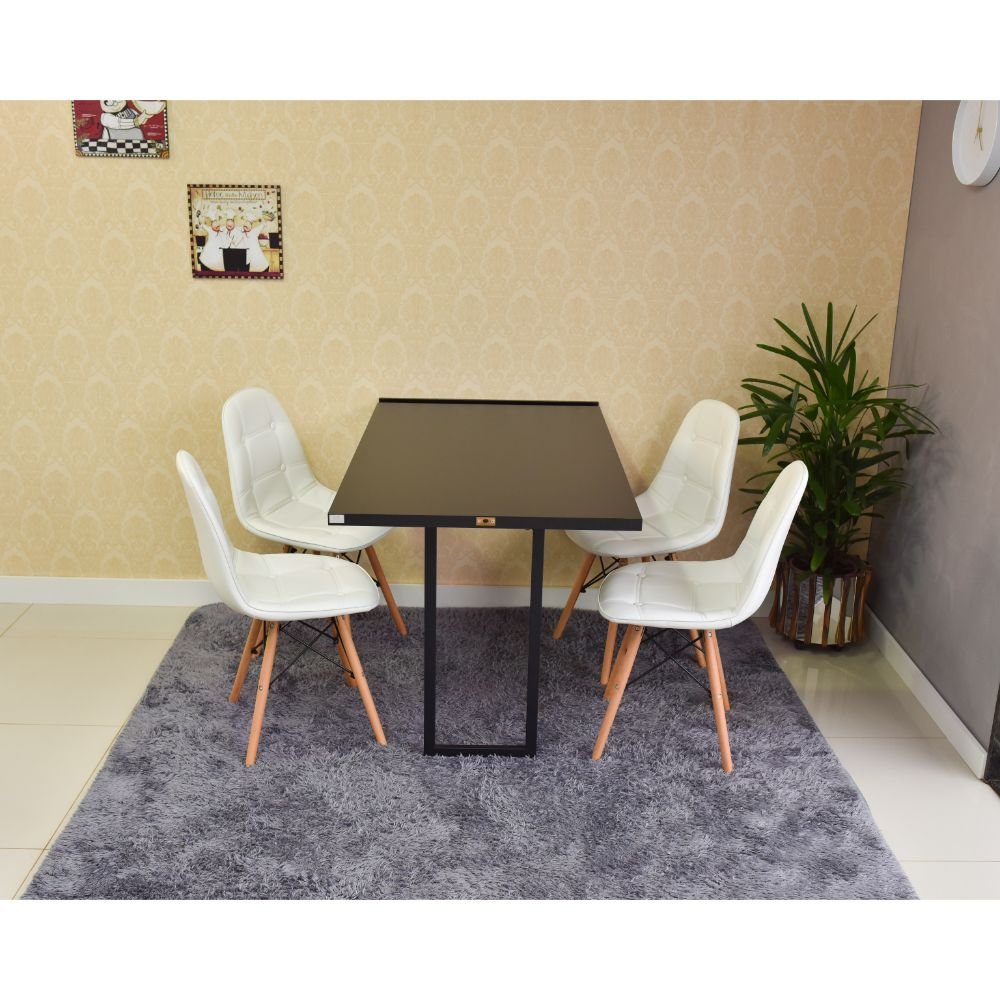 mesa dobravel retratil de parede preta 120x75 com 4 cadeiras eiffel botone branca 3