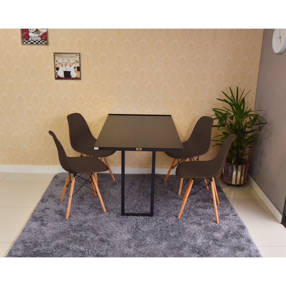 mesa dobravel retratil de parede 120x75 com 4 cadeiras eames eiffel marrom 2