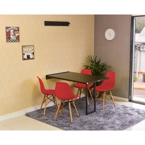 mesa dobravel retratil de parede 120x75 com 4 cadeiras eames eiffel vermelho 4