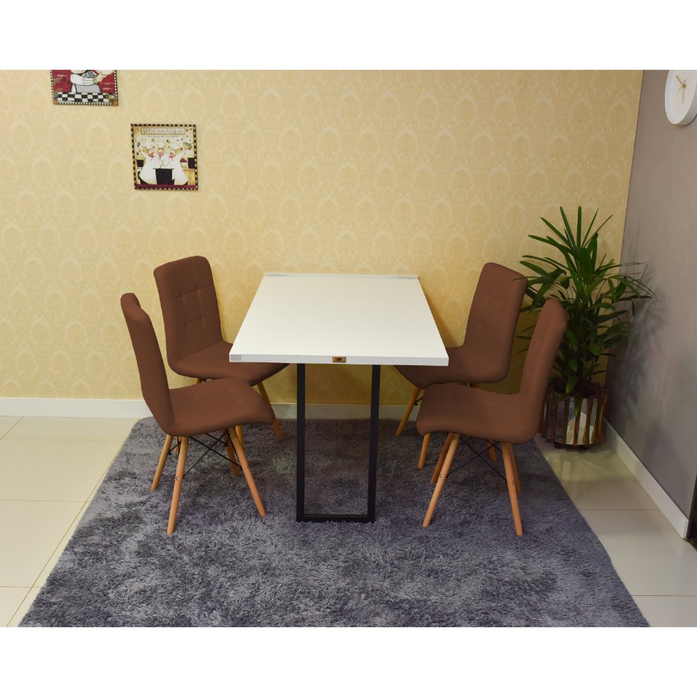 mesa dobravel retratil de parede branca 120x75 com 4 cadeiras eiffel gomos marrom 4