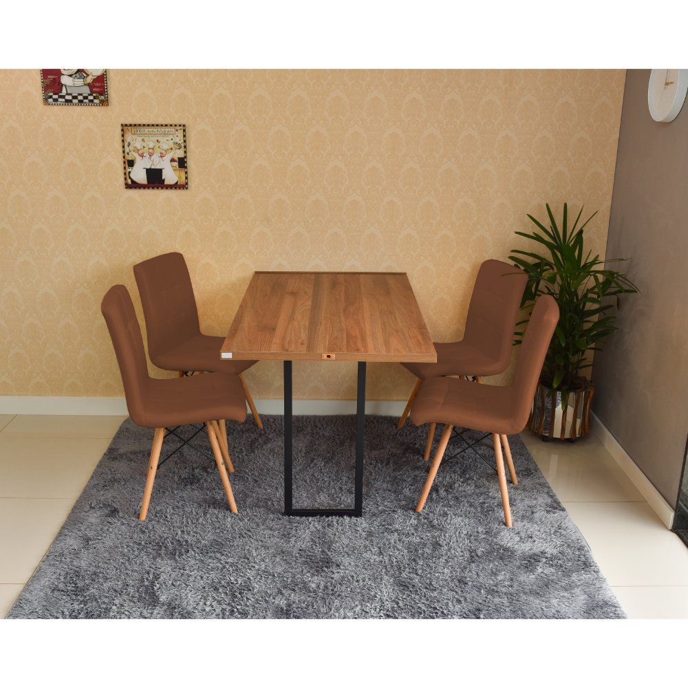 mesa dobravel retratil de parede noronha 120x75 com 4 cadeiras eiffel gomos marrom 3