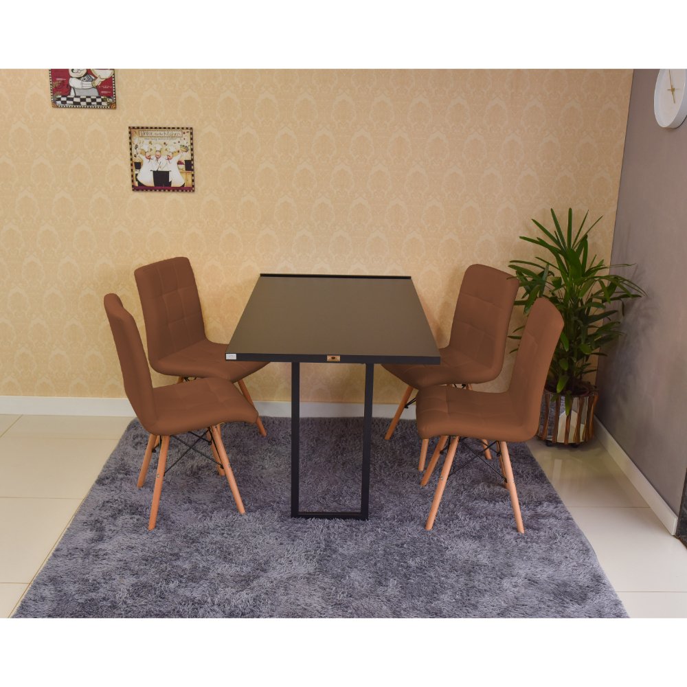 mesa dobravel retratil de parede preta 120x75cm com 4 cadeiras eiffel gomos marrom 4