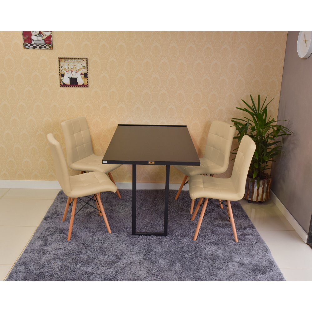 mesa dobravel retratil de parede preta 120x75cm com 4 cadeiras eiffel gomos nude 3