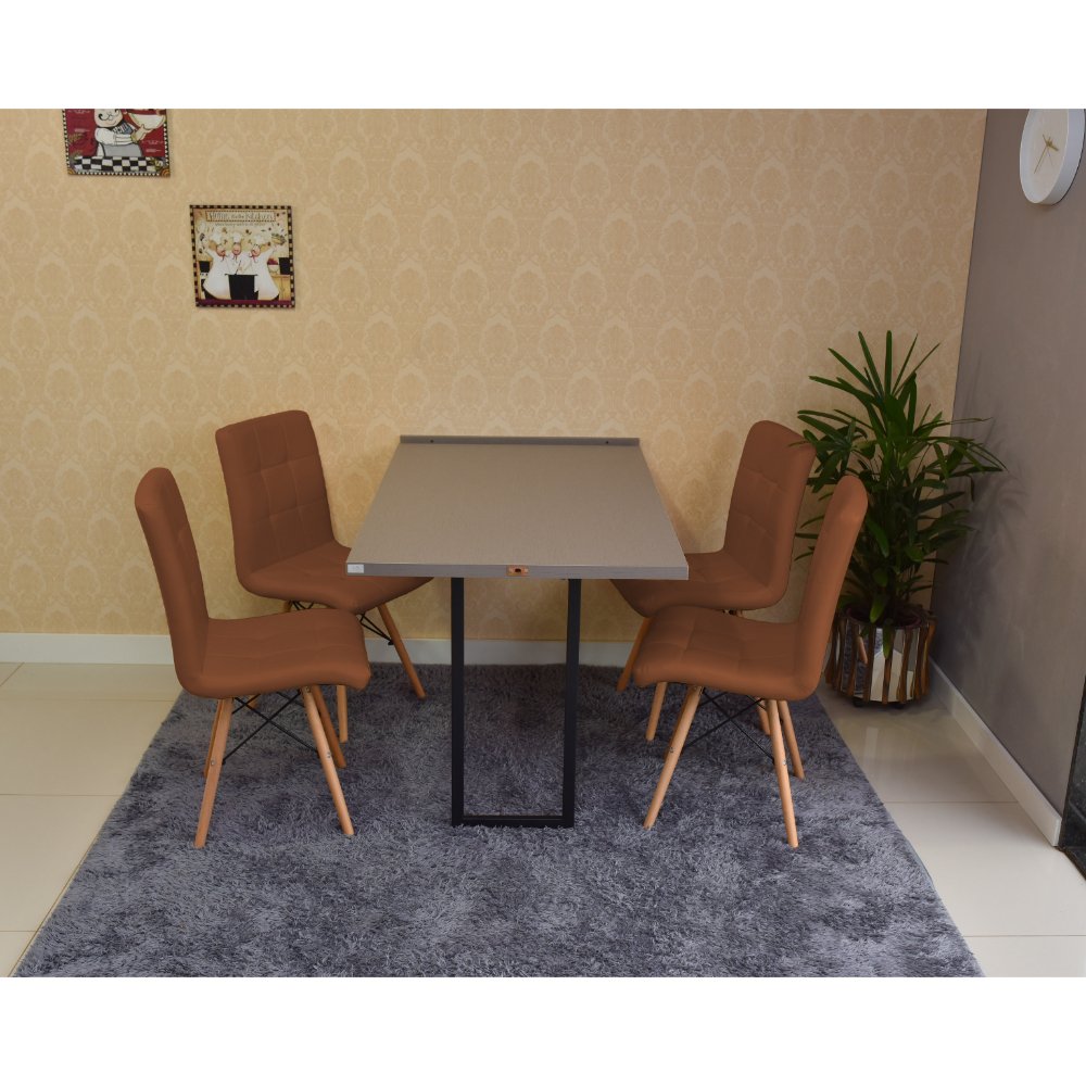 mesa dobravel retratil de parede volpi 120x75cm com 4 cadeiras eiffel gomos marrom 3