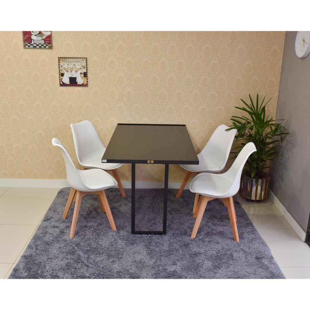 mesa dobravel retratil de parede preta 120x75cm com 4 cadeiras eiffel leda 2