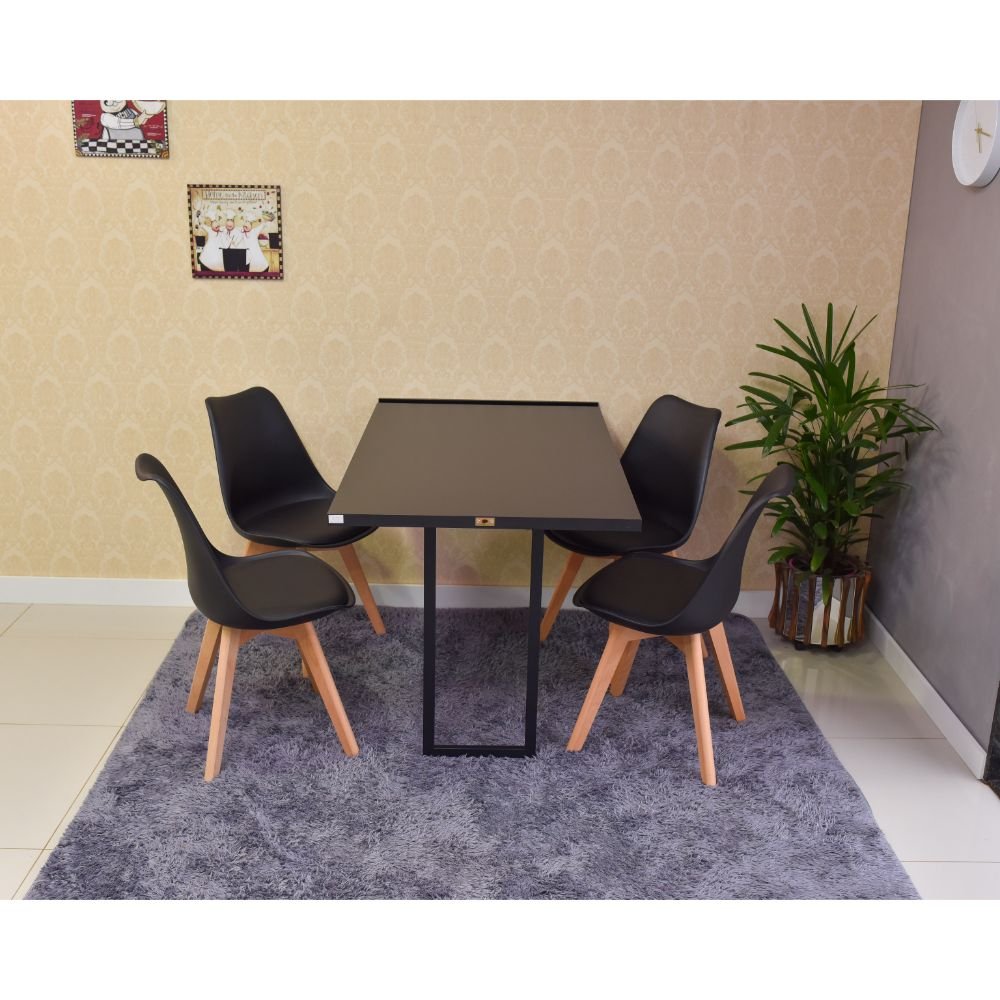 mesa dobravel retratil de parede preta 120x75cm com 4 cadeiras eiffel preta 3