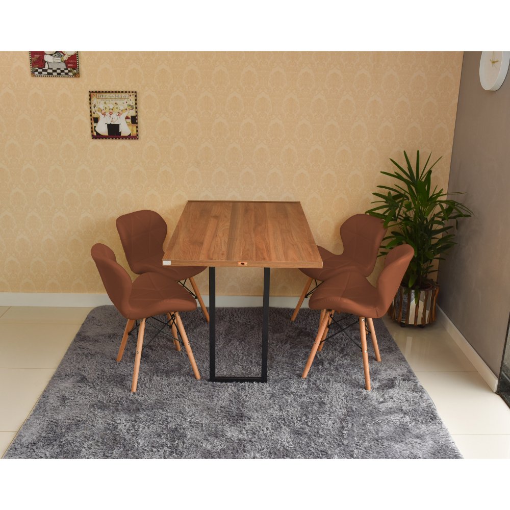 mesa dobravel retratil de parede noronha 120x75cm com 4 cadeiras eiffel slim marrom 4