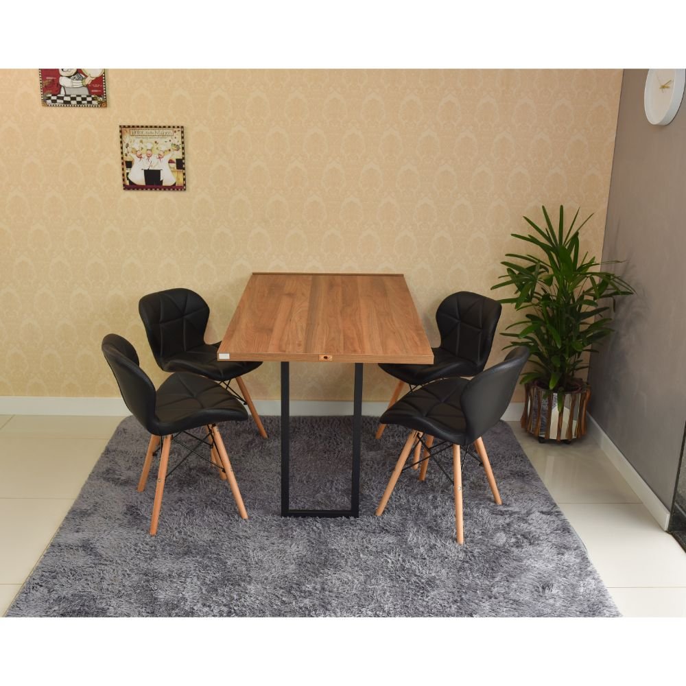 mesa dobravel retratil de parede noronha 120x75cm com 4 cadeiras eiffel slim preta 2