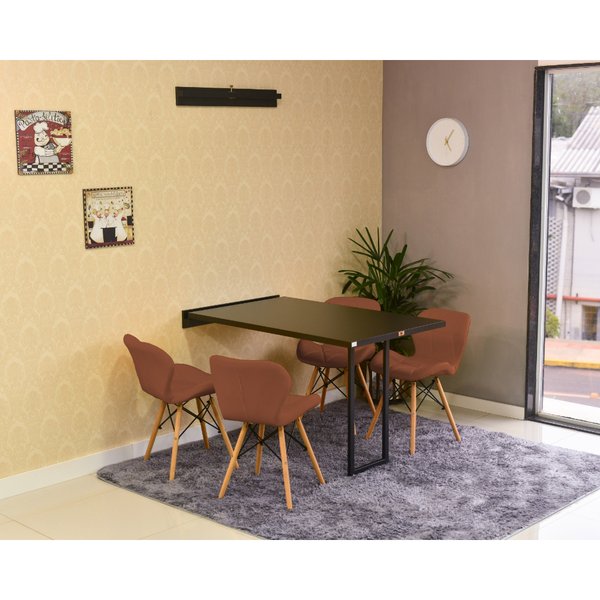 mesa dobravel retratil preta de parede 120x75 com 4 cadeiras eiffel slim marrom 4