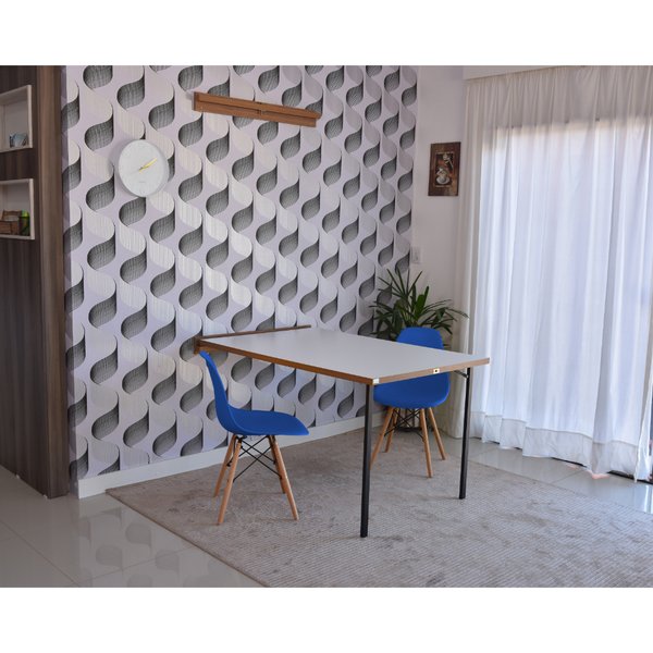mesa dobravel retratil de parede 140cm branca com 2 cadeiras eames eiffel azul 2
