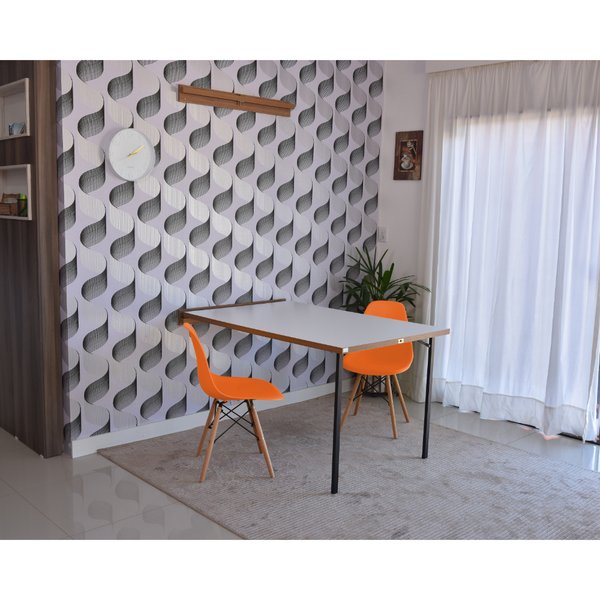mesa dobravel retratil de parede 140cm branca com 2 cadeiras eames eiffel laranja 2
