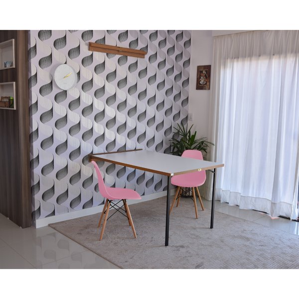 mesa dobravel retratil de parede 140cm branca com 2 cadeiras eames eiffel rosa 2