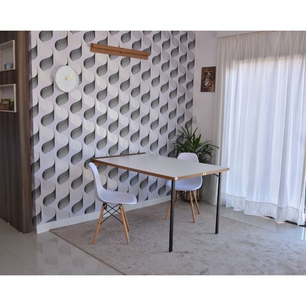 mesa dobravel retratil de parede 140cm branca com 2 cadeiras eames eiffel branca 3
