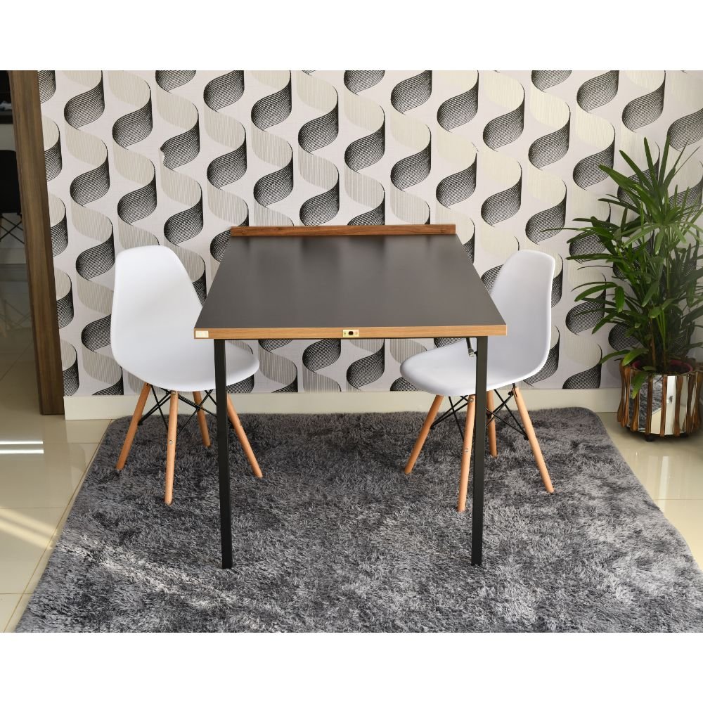 mesa dobravel retratil de parede preta 140cm com 2 cadeiras eames eiffel branca 4