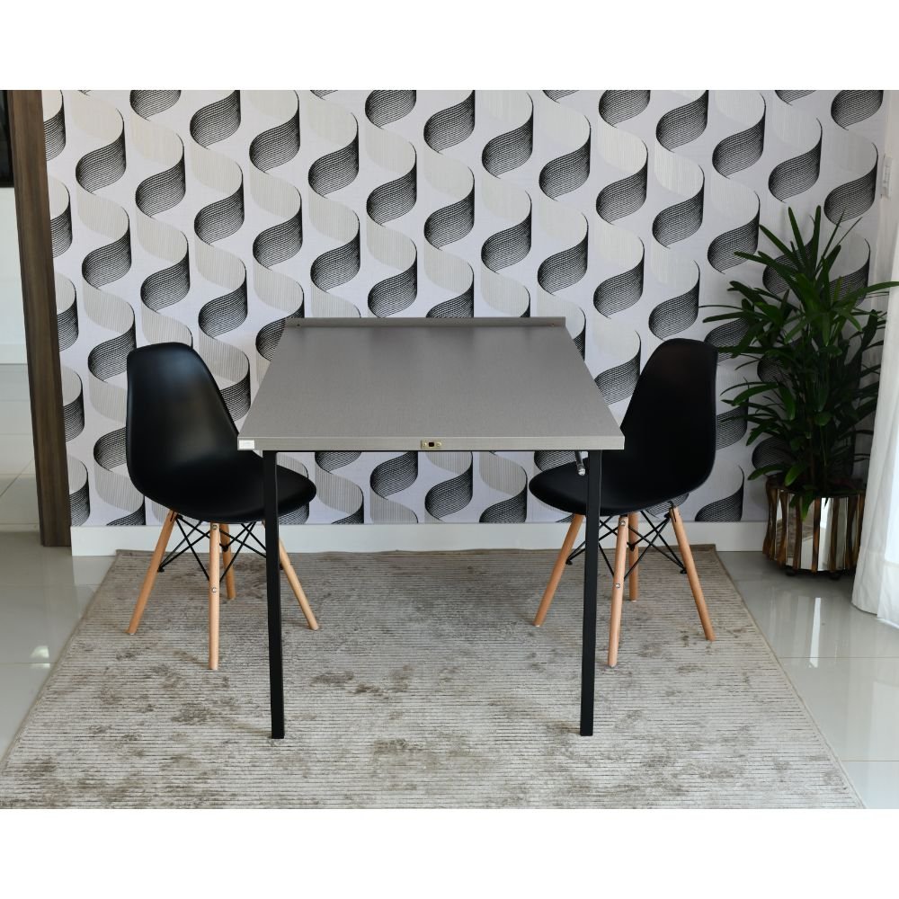 mesa dobravel retratil de parede volpi 140cm com 2 cadeiras eames eiffel preto 1