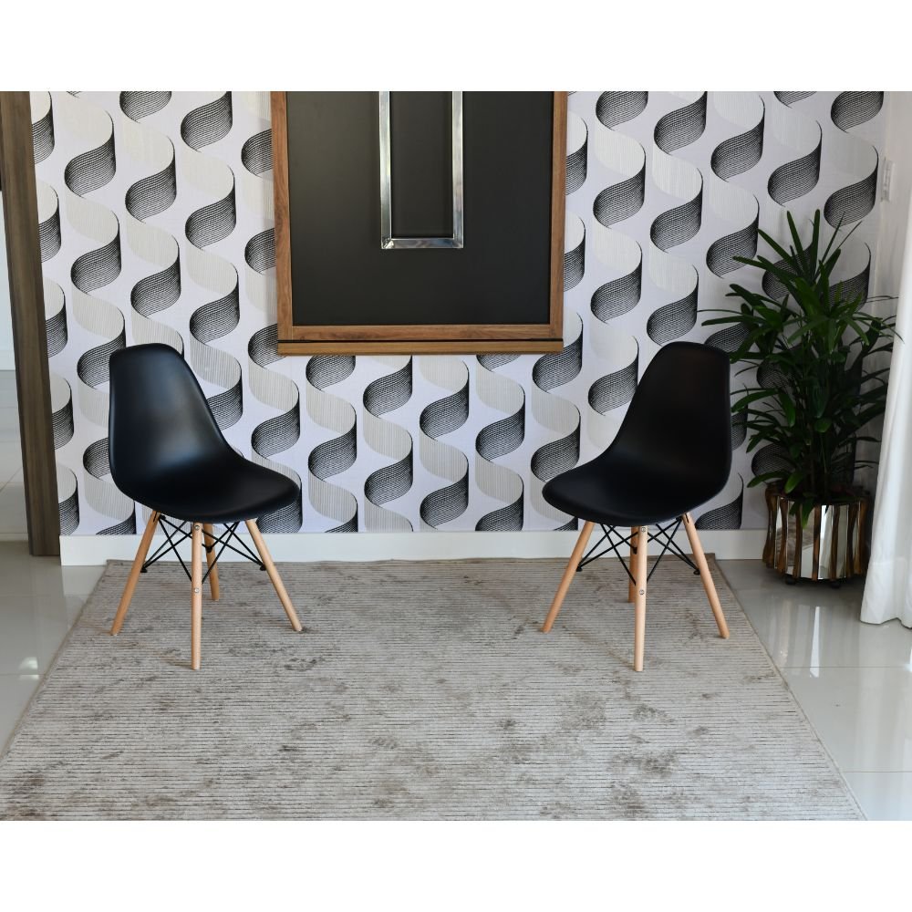 mesa dobravel retratil de parede preta 140cm base inox com 2 cadeiras eames eiffel preta 4