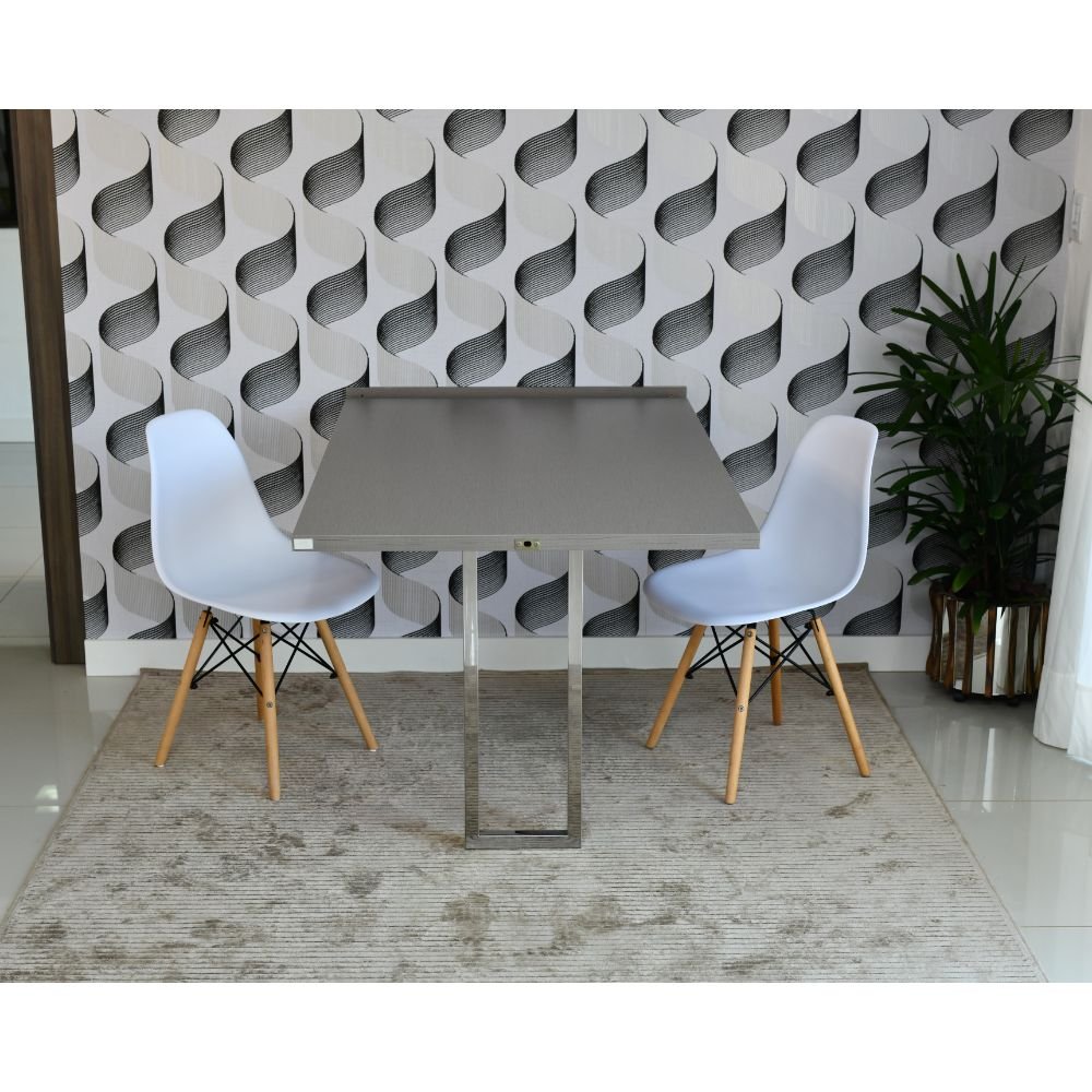 mesa dobravel retratil de parede volpi 140cm com 2 cadeiras eames eiffel branco 1