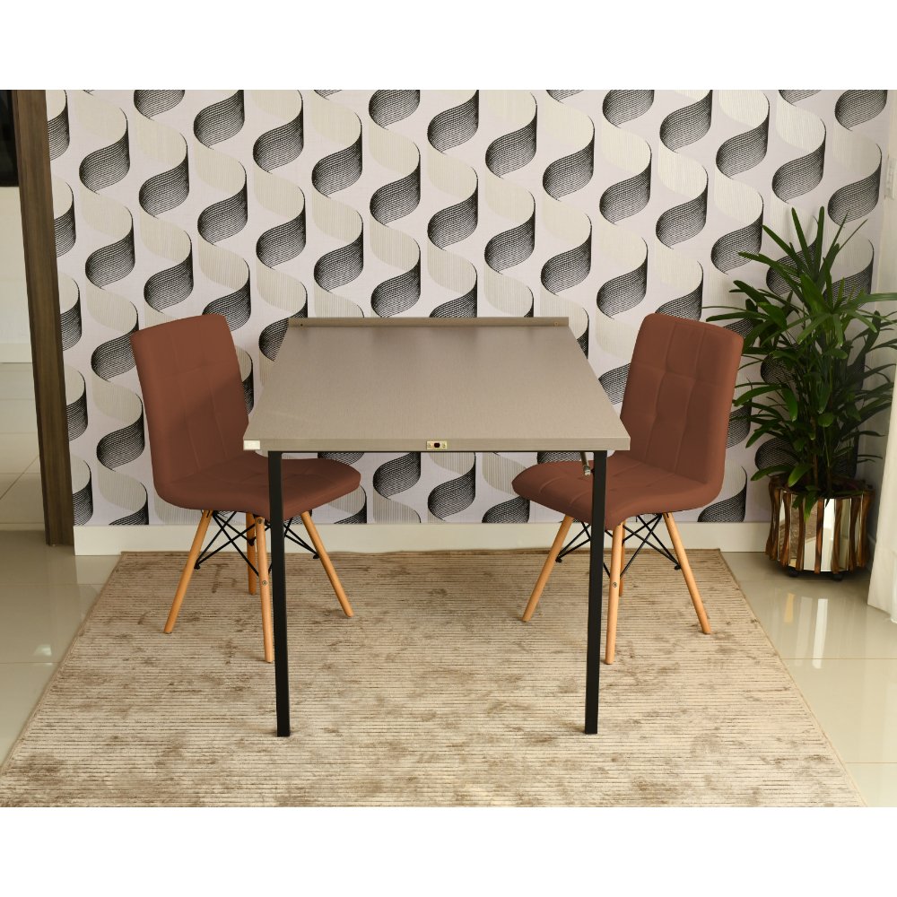 mesa dobravel retratil de parede volpi 140cm com 2 cadeiras eiffel gomos marrom 3