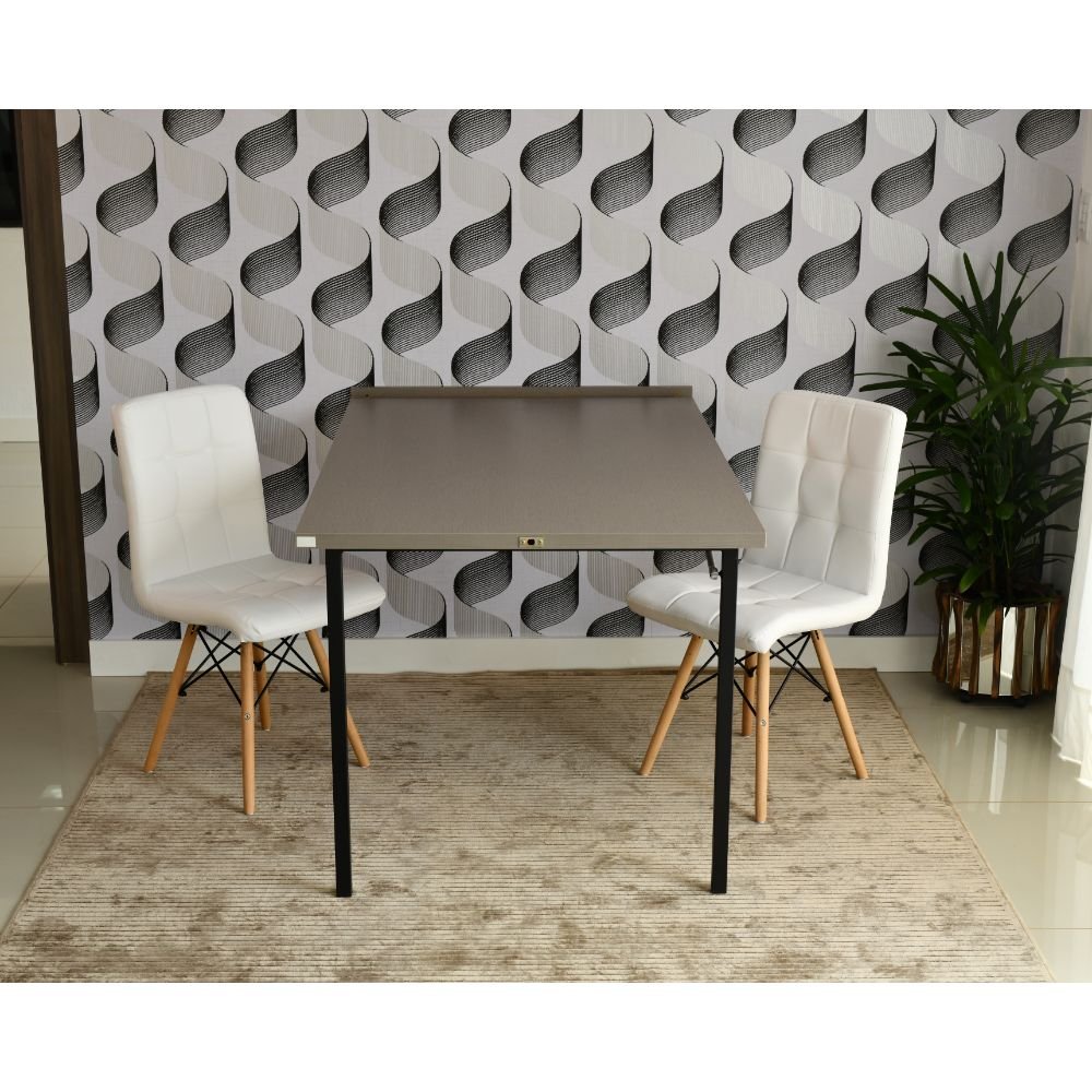 mesa dobravel retratil de parede volpi 140cm com 2 cadeiras eiffel gomos branca 1