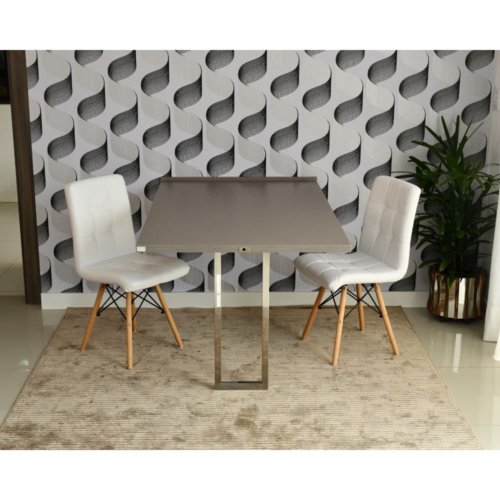 mesa dobravel retratil de parede volpi 140cm base inox com 2 cadeiras eiffel gomos branca 4