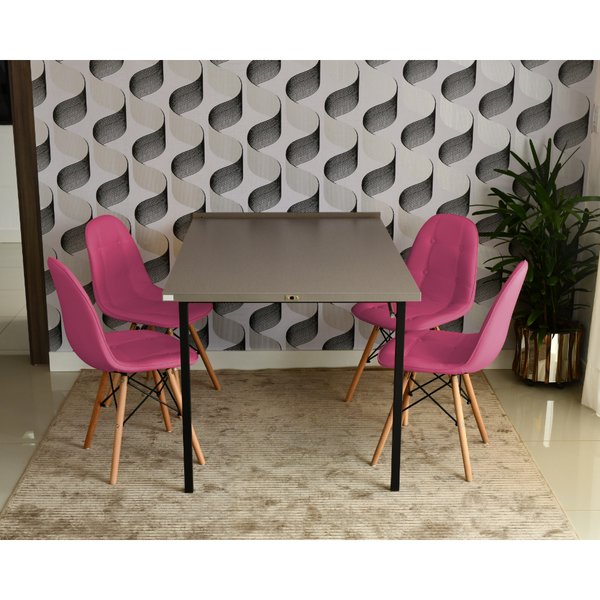 mesa dobravel retratil de parede volpi 140cm com 4 cadeiras eiffel botone rosa 1