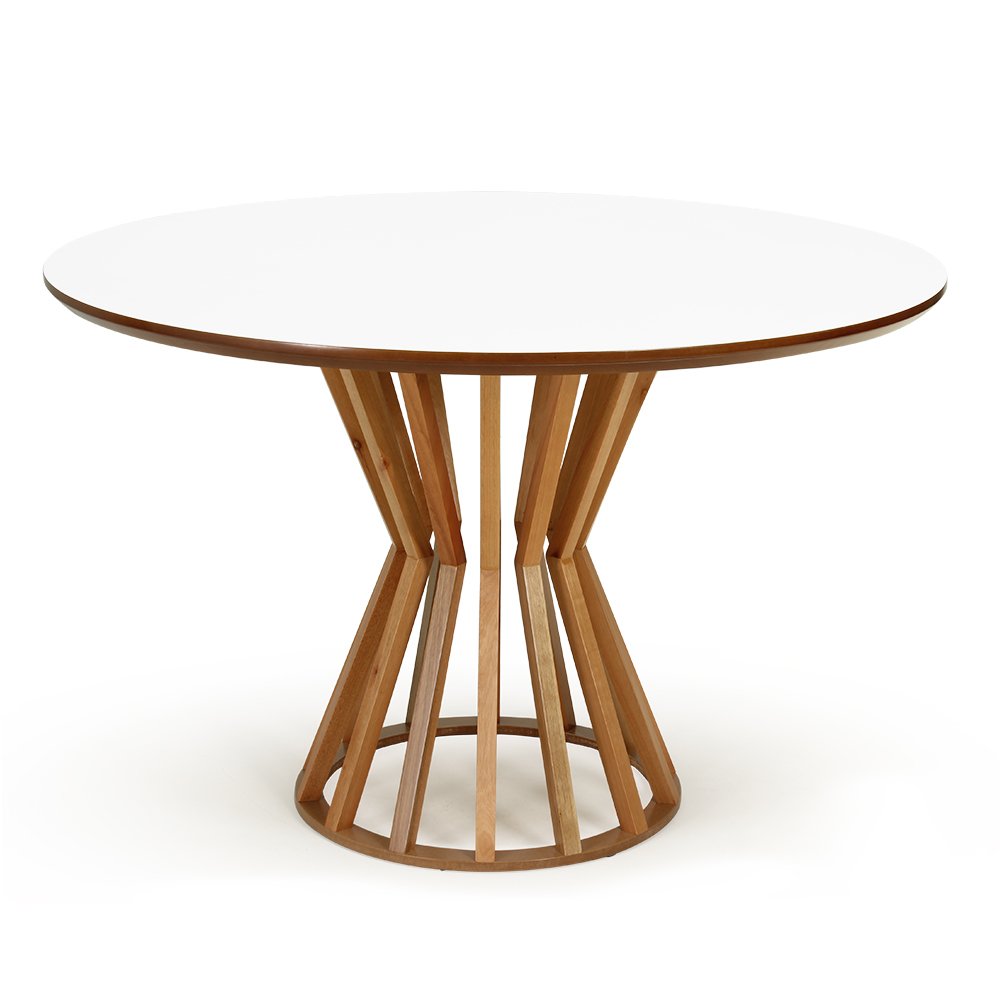 mesa de jantar redonda branca 120cm cecilia amadeirada magazine decor
