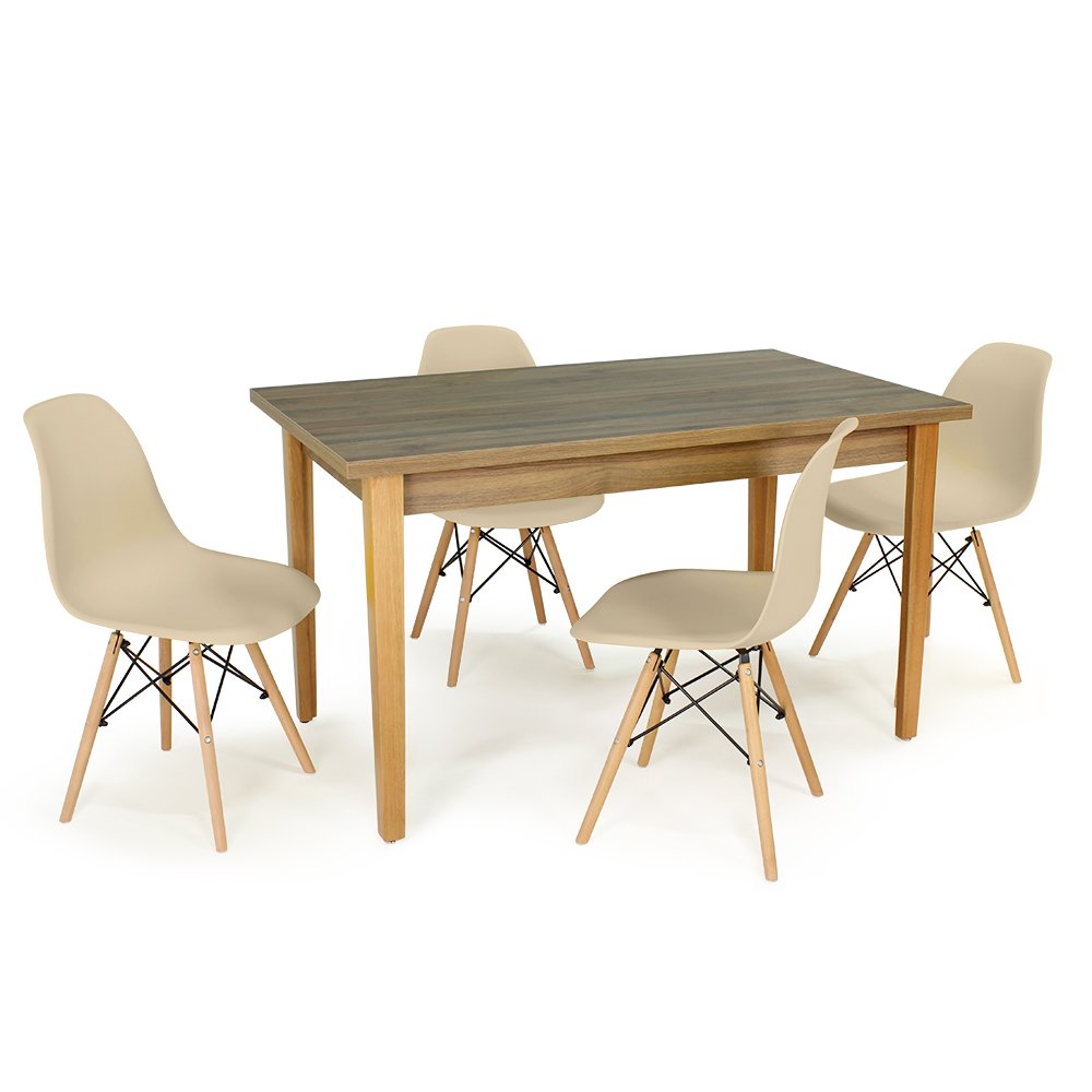 mesa de jantar retangular luiza natural 135x80cm com 4 cadeiras eames eiffel 9