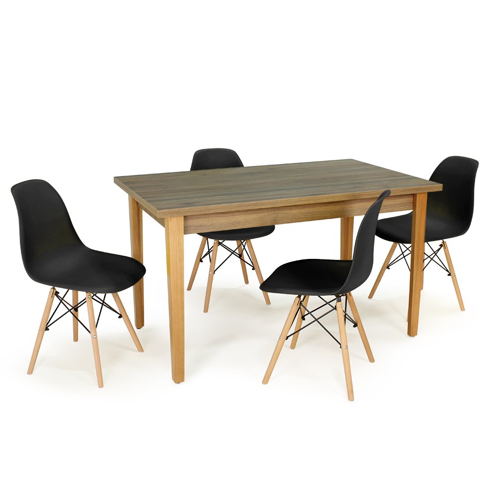 mesa de jantar retangular luiza natural 135x80cm com 4 cadeiras eames eiffel 10