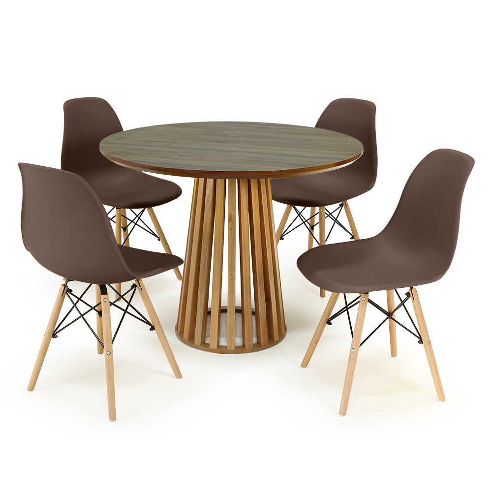 mesa de jantar redonda 100cm natural luana amadeirada com 4 cadeiras eames eiffel magazine decor 8