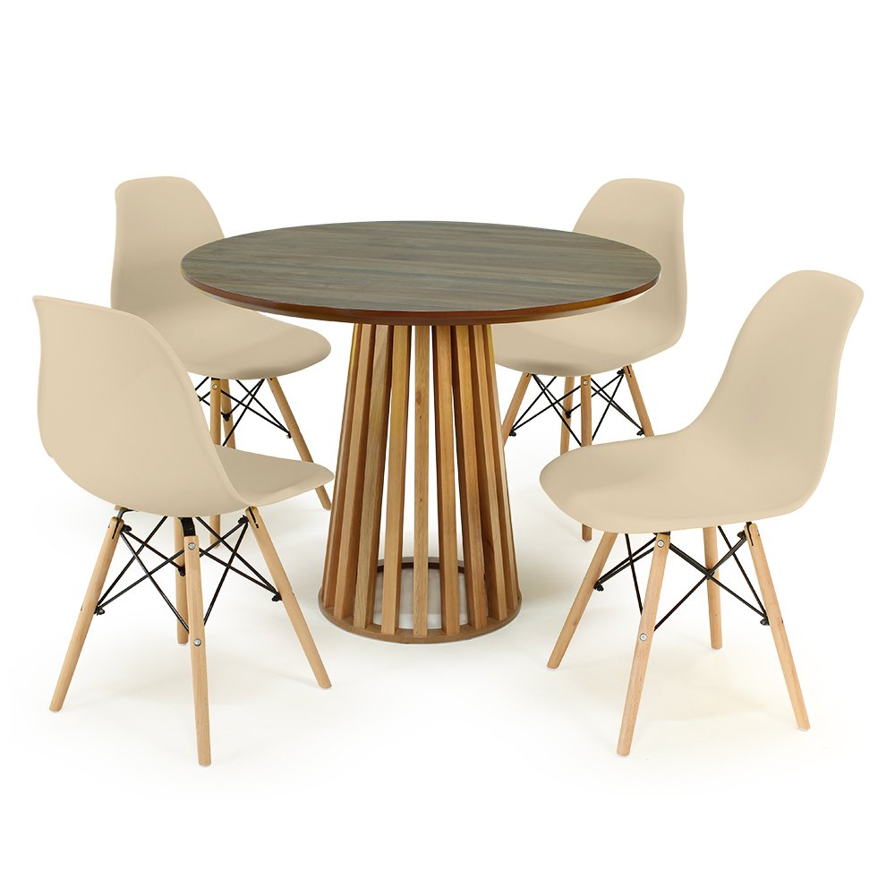 mesa de jantar redonda 100cm natural luana amadeirada com 4 cadeiras eames eiffel magazine decor 9