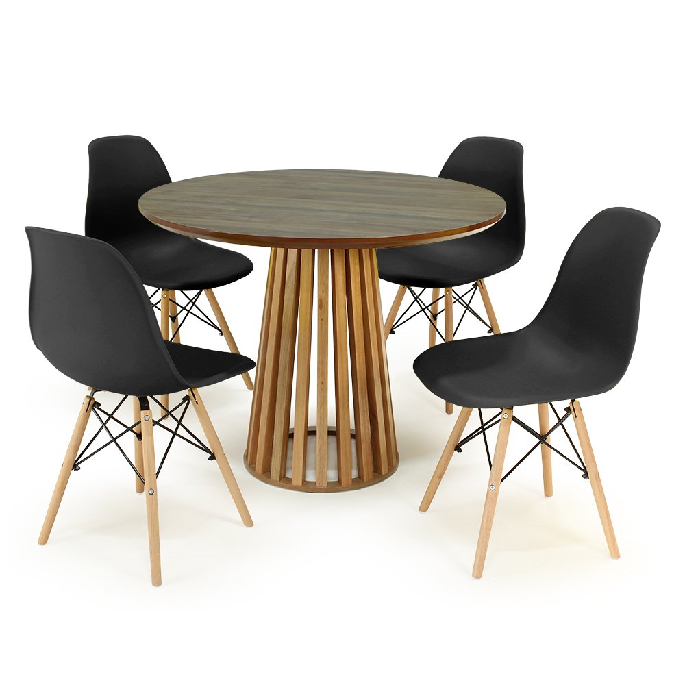 mesa de jantar redonda 100cm natural luana amadeirada com 4 cadeiras eames eiffel magazine decor 10