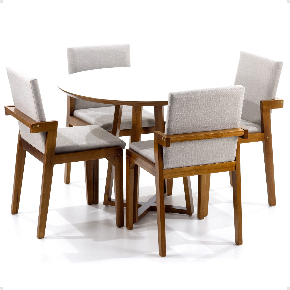 Conjunto Sala de Jantar 4 Lugares Soft Móveis 3J Mesa Redonda com Tampo em  Madeira e 4 Cadeiras Estofadas - Lojas Unilar