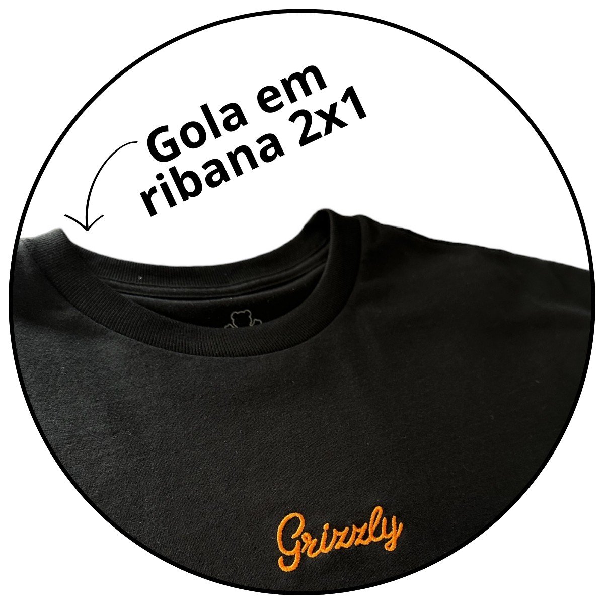 camiseta masculina grizzly mini script bordado preta descricao 2