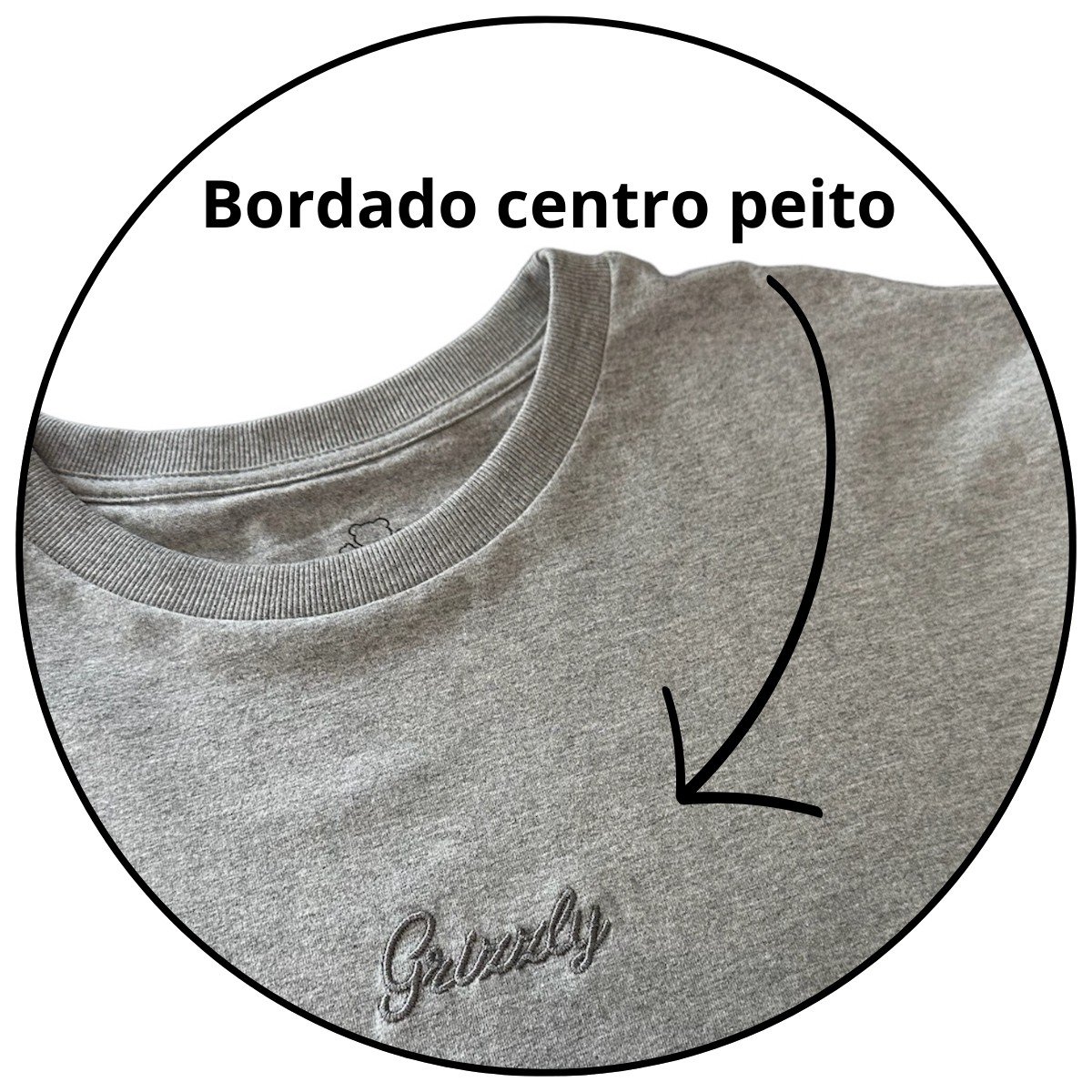 camiseta masculina grizzly mini script bordado cinza descricao 1