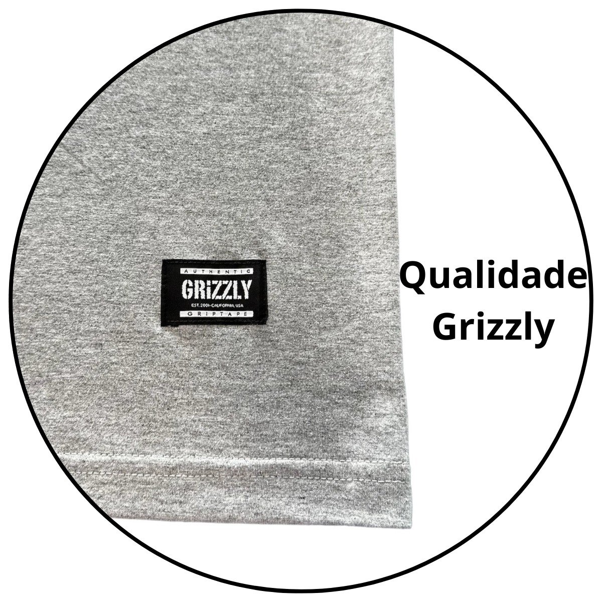 camiseta masculina grizzly mini script bordado cinza descricao 2