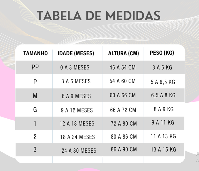 Tabela de medidas Tabela de medidas