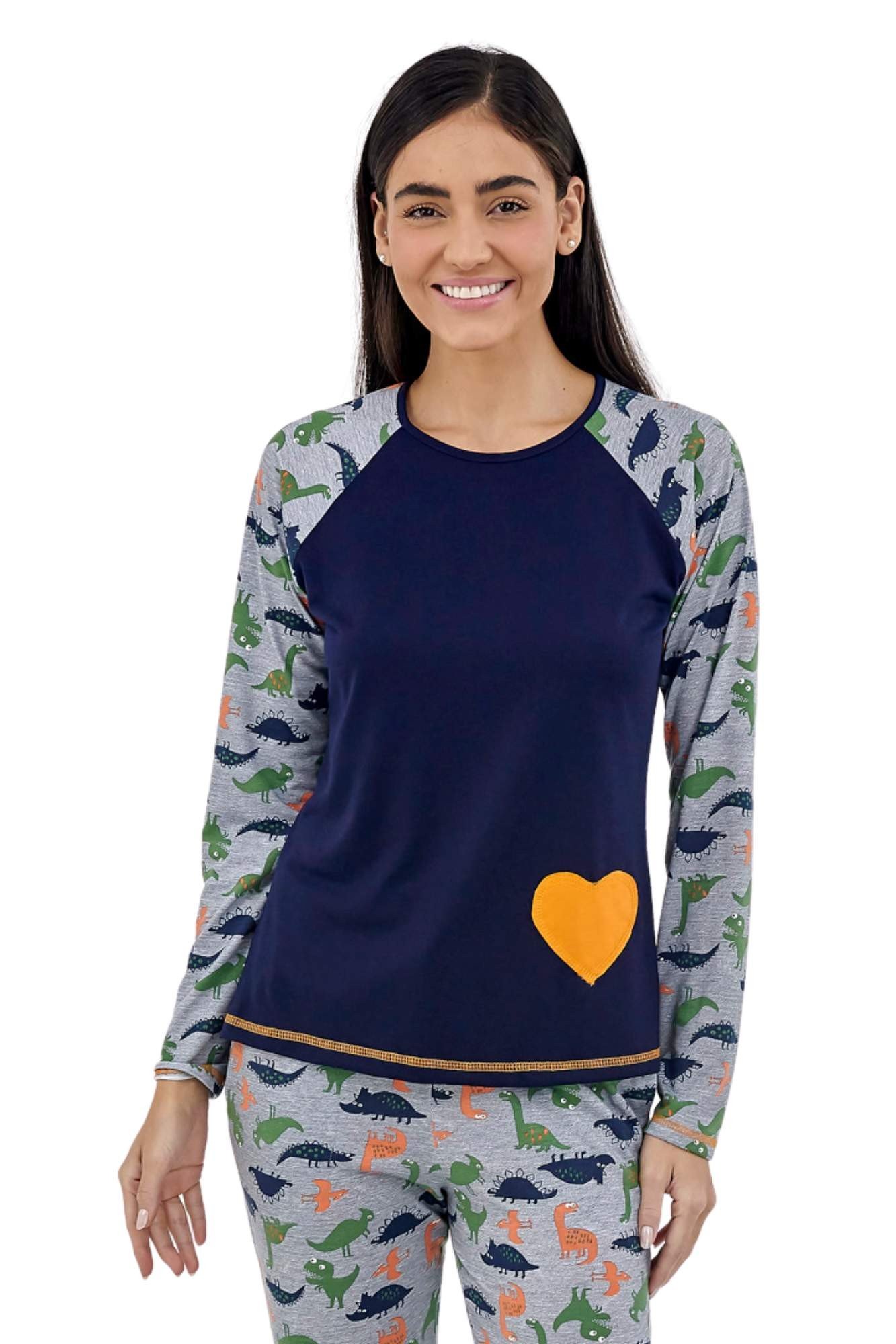 Pijama Feminino Dinossauro Adulto de Malha - Mania Pijamas