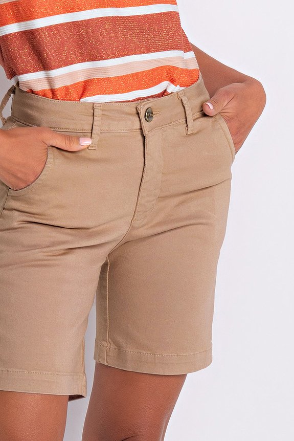 Bermuda Jeans Feminina Slim Caqui Bermuda Jeans Feminina Slim Caqui