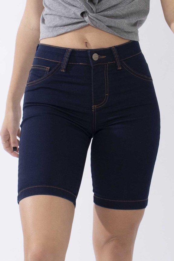 Bermuda Jeans Feminina Biker Escura Bermuda Jeans Feminina Biker Escura