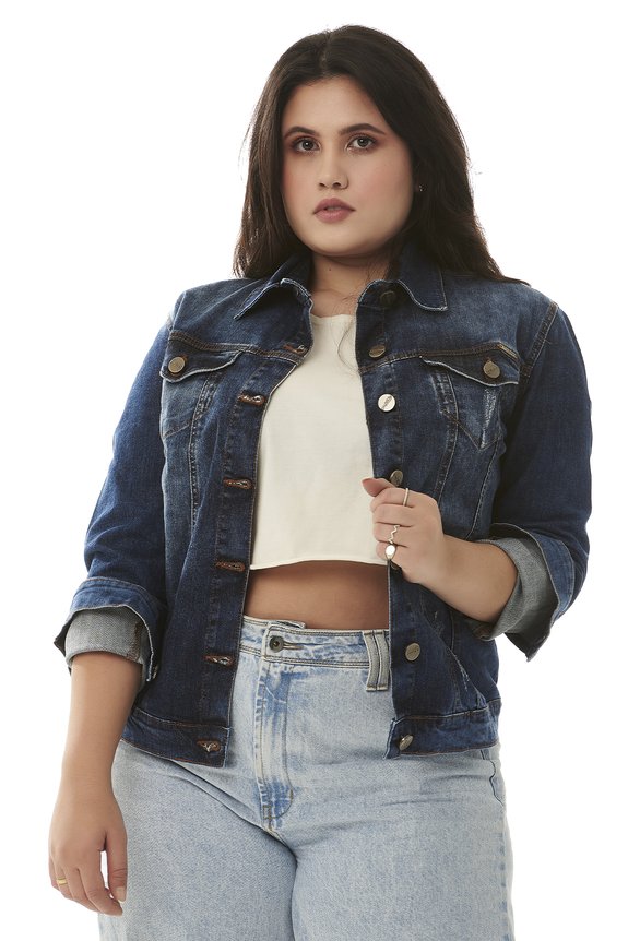 Jaqueta Jeans Feminina Marina Escura Jaqueta Jeans Feminina Marina Escura