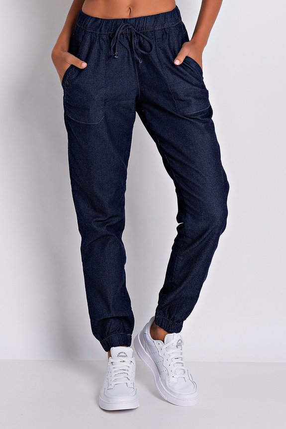 Calça Jeans Feminina Jogger Lakers Sport Escura Calça Jeans Feminina Jogger Lakers Sport Escura
