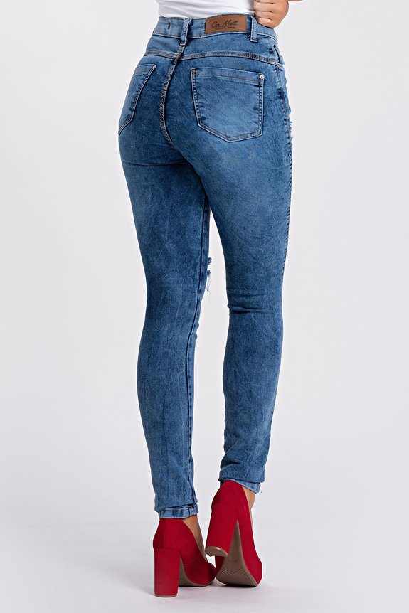 Calça Skinny Jeans Marmorizada Desfiada Calça Skinny Jeans Marmorizada Desfiada