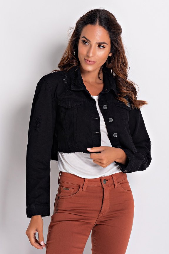 Jaqueta Jeans Feminina Cropped Rochedo Ocre Jaqueta Jeans Feminina Cropped Rochedo Ocre