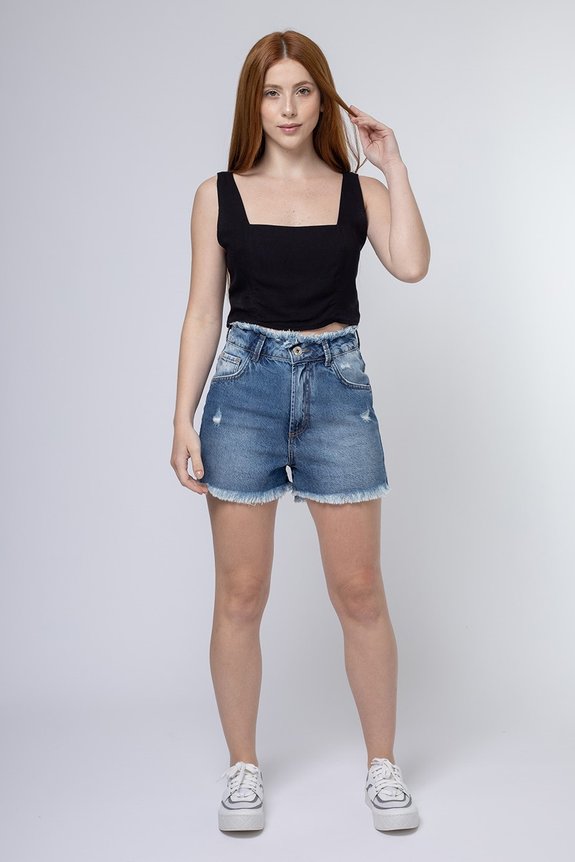 Shorts Jeans Feminino Mom Cristina Escuro New Denim Shorts Jeans Feminino Mom Cristina Escuro New Denim