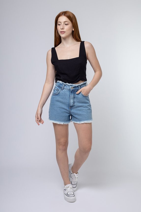 Shorts Jeans Feminino Mom Cristina Escuro New Denim Shorts Jeans Feminino Mom Cristina Escuro New Denim