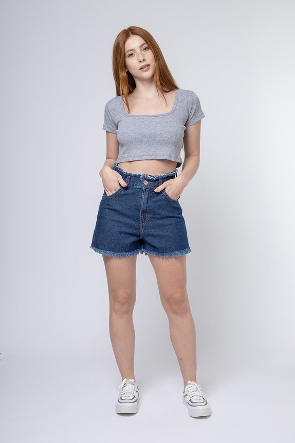 Shorts Jeans Feminino Mom Cristina Escuro New Denim Shorts Jeans Feminino Mom Cristina Escuro New Denim