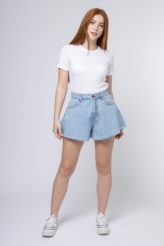 Shorts Jeans Feminino Godê Claro New Denim Shorts Jeans Feminino Godê Claro New Denim