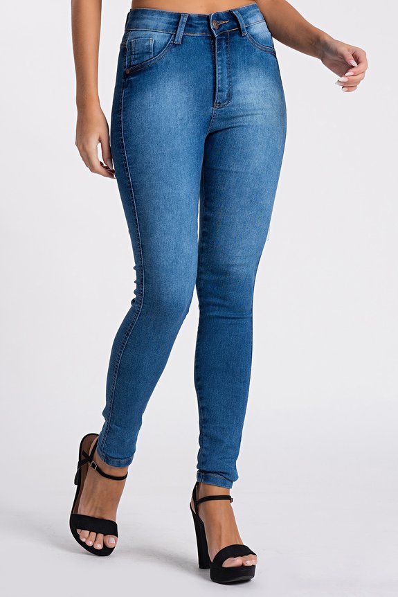 Calça Jeans Skinny Cintura Alta Efeito Used Calça Jeans Skinny Cintura Alta Efeito Used